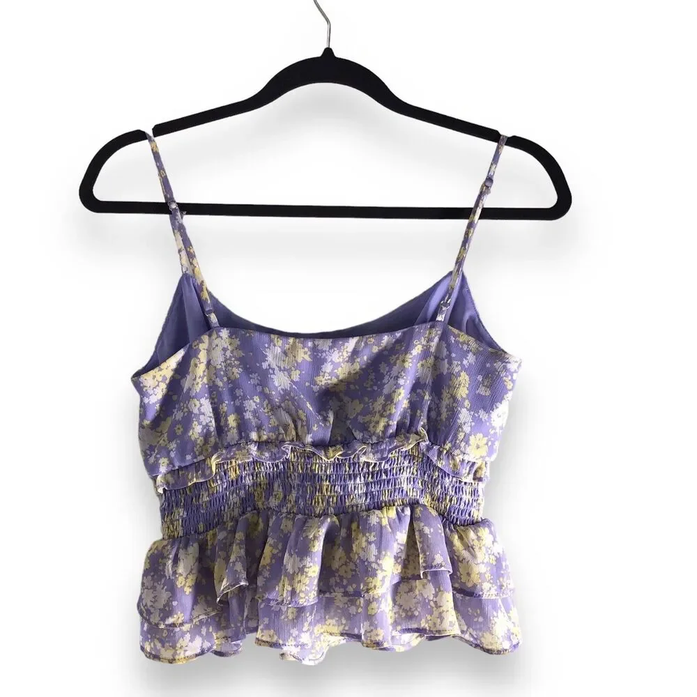 ASTR The Label Size Small Cropped‎ Smock Waist Tank Top Purple Floral Flouncy - Picture 2 of 15